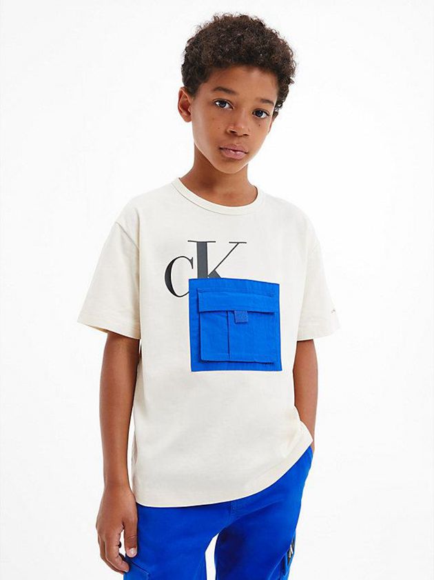 Calvin Klein USA Oversized Colourblock Pocket Boys T-Shirt White 9630284-OX